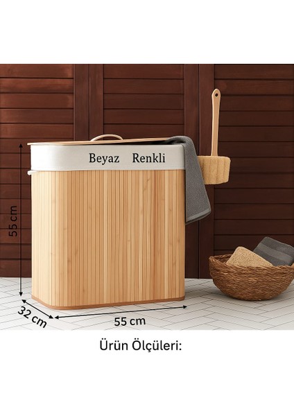 Bambu Kirli Çamaşır Sepeti Dikdörtgen -Katlanabilir Bambu Kirli Çamaşır Sepeti