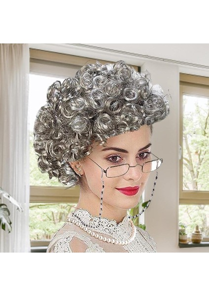 Gri Kıvırcık Büyükanne Peruğu Astarlı Model modelleri