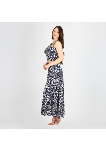 Zebra Desenli Bol Dökümlü Etek - Crop İkili Şık Takım fırsatları