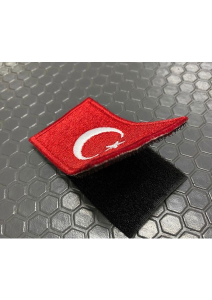 10’lu Kırmızı Türk Bayrağı Arma | Cırtlı Nakışlı Taktik Patch (8x5 Cm)