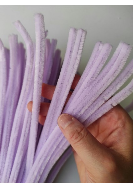 50 Adet Lila Şönil, Eğitici Şönil Seti, Yoğun Tüylü Tel, 30 cm modelleri