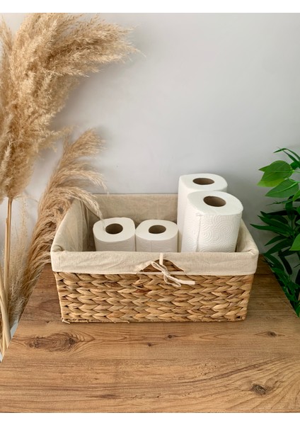 Hasır Bezli Banyo Mutfak ve Salon Düzenleyici Dekoratif Dikdörtgen Sepet Orta Boy modelleri