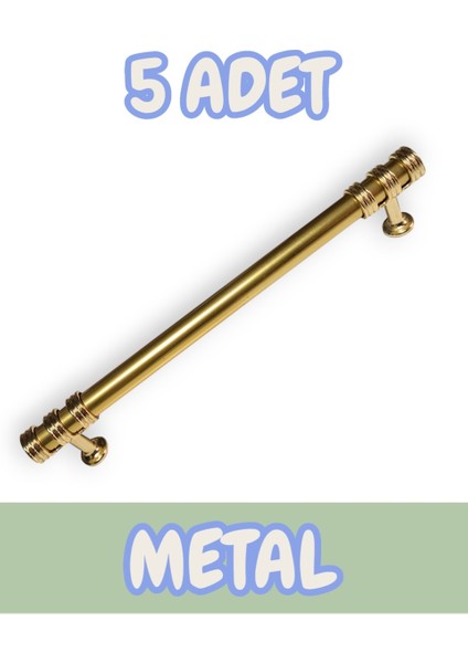 Nesli Alüminyum Metal Lüks Modern Mobilya Çekmece Mutfak Dolabı Kulpu Altın 192MM (5 Adet)