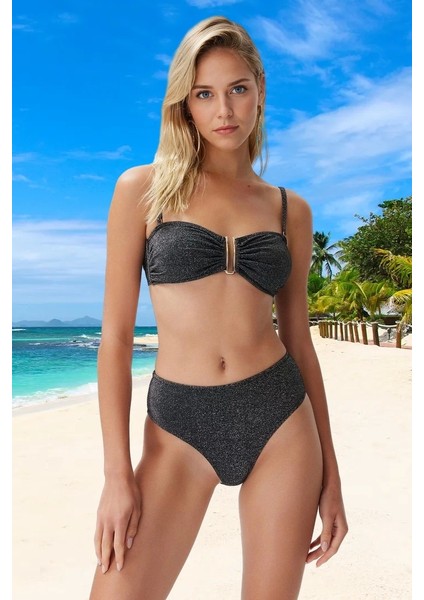 Straplez Simli Bikini Takımı Şık Detaylı Özel Tasarım Plaj ve Havuz Için Yüksek Konfor