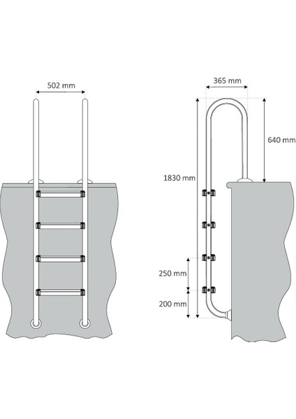4 Basamaklı V2A Paslanmaz Çelik Havuz Merdiveni, Kaymaz, Güvenli ve Dayanıklı fiyatları