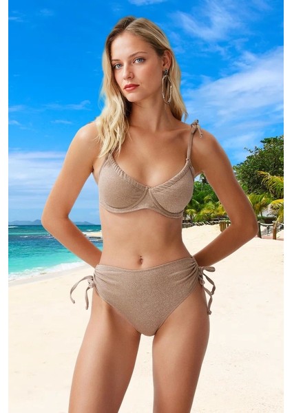 Bağlamalı Simli Bikini Takımı Özel Tasarım Klora Dayanıklı Hızlı Kuruyan