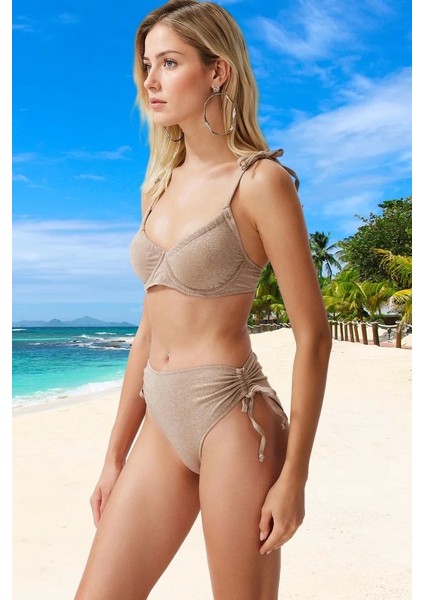 Bağlamalı Simli Bikini Takımı Özel Tasarım Klora Dayanıklı Hızlı Kuruyan fiyatları