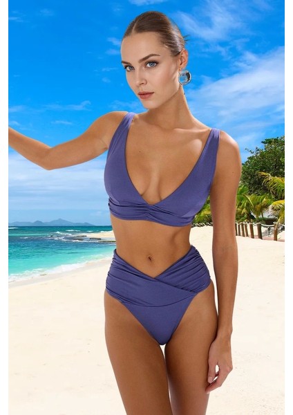 Drape Üçgen Bikini Takımı Şık Detaylı Plaj ve Havuz Için Klora Dayanıklı Premium Kalite