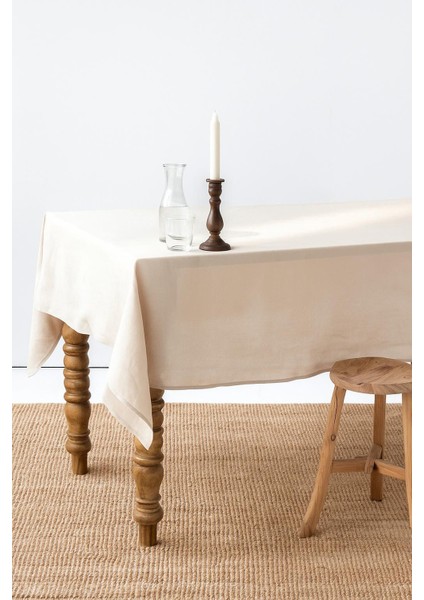 Tera Naturel Ham Keten Masa Örtüsü-Rustik, El Dikişli