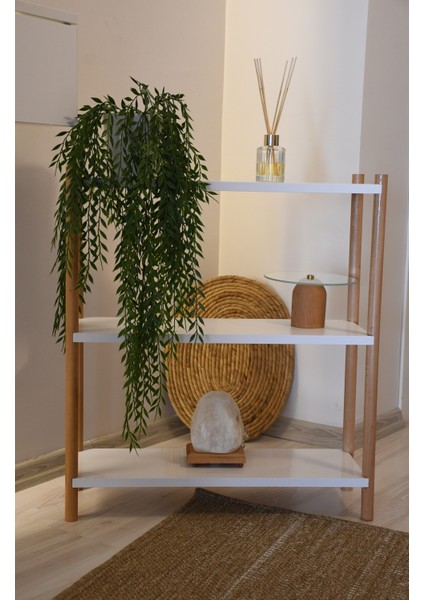 Beyaz Ahşap 3 Raflı Çiçeklik, Saksılık, Çiçek Standı, Dekoratif Raf , Çok Amaçlı Kullanım modelleri