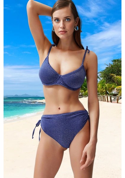 Bağlamalı Simli Bikini Takımı Özel Tasarım Klora Dayanıklı Hızlı Kuruyan fiyatları