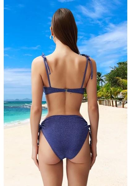 Bağlamalı Simli Bikini Takımı Özel Tasarım Klora Dayanıklı Hızlı Kuruyan modelleri