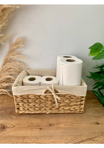 Hasır Bezli Banyo Mutfak ve Salon Düzenleyici Dekoratif Dikdörtgen Sepet 3'lü Set indirimleri