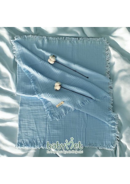 %100 Pamuk 4 Katlı Bebek Müslin Örtüsü Saçaklı 90x130 cm