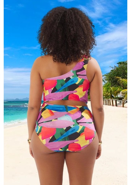 Konforlu Desenli Tek Omuz Rahat Kesim Büyük Beden Mayo Hızlı Kuruyan modelleri