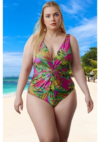 Konforlu Desenli V Yaka Rahat Kesim Büyük Beden Mayo Özgüvenli Stil Geniş