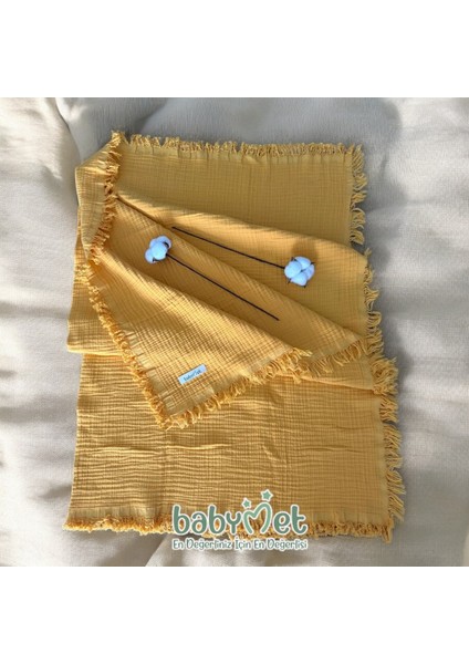 %100 Pamuk 4 Katlı Bebek Müslin Örtüsü Saçaklı 90x130 cm
