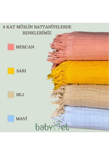 %100 Pamuk 4 Katlı Bebek Müslin Örtüsü Saçaklı 90x130 cm modelleri