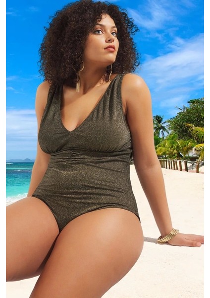 Konforlu Büzgülü Simli Rahat Kesim Büyük Beden Mayo Su Sporları Için Geniş fiyatları