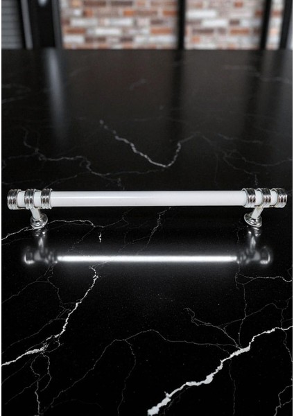 Nesli Alüminyum Metal Lüks Modern Mobilya Çekmece Mutfak Dolabı Kulpu Beyaz-Krom 128MM modelleri