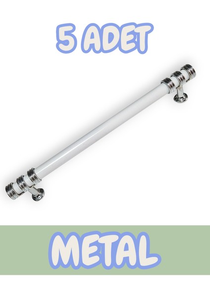 Nesli Alüminyum Metal Lüks Modern Mobilya Çekmece Mutfak Dolabı Kulpu Beyaz-Krom 128MM (5 Adet)