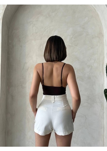 Kemer Detaylı Gabardin Şort Krem S25289 modelleri