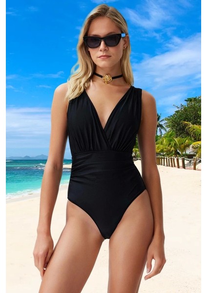 Drape Desenli Mayo Plaj Mayosu Esnek Kumaş Klora Dayanıklı Premium Kalite