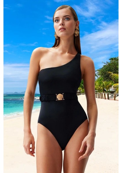 Desenli Tek Omuz Mayo Banyo Kıyafeti Yüksek Konfor Yüzme Plaj Mayosu