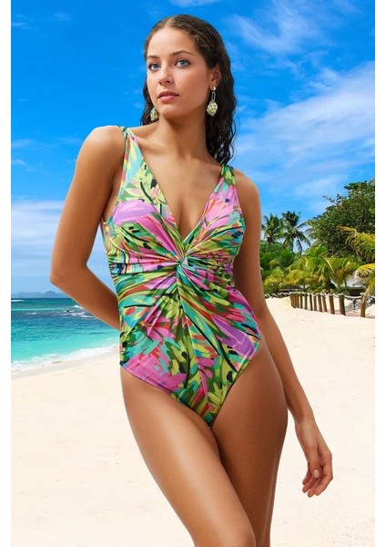 Derin V Yaka Desenli Mayo Su Sporu Kıyafeti Yüzme Mayosu Özel Tasarım