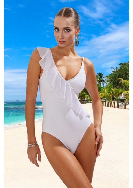 Volanlı Tek Omuz Mayo Swimsuit Premium Kalite Deniz Kıyafeti Plaj Mayosu Havuz