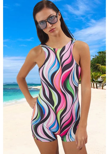 Desenli Mayo Klora Dayanıklı Havuz Mayosu Yüksek Konfor Banyo Kıyafeti Özel Tasarım