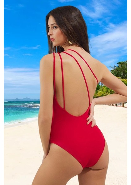 Desenli Tek Omuz Mayo Banyo Kıyafeti Yüzme Mayosu Swimsuit Şık Detaylı Esnek Kumaş