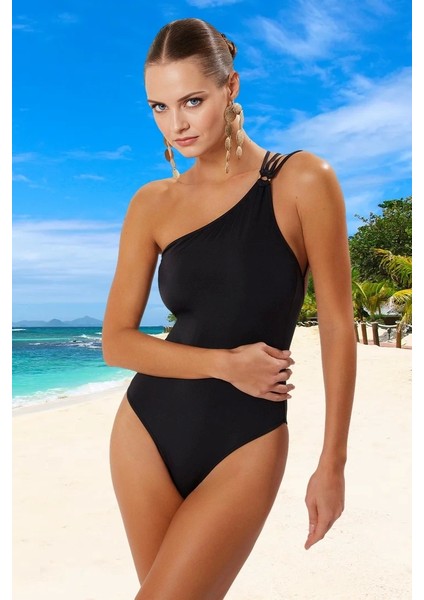 Desenli Tek Omuz Mayo Banyo Kıyafeti Yüzme Mayosu Swimsuit Şık Detaylı Esnek Kumaş