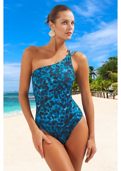 Desenli Tek Omuz Mayo Banyo Kıyafeti Yüzme Mayosu Swimsuit Şık Detaylı Esnek Kumaş