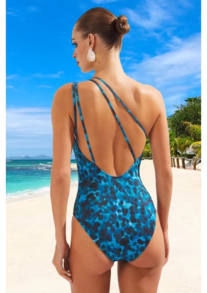 Desenli Tek Omuz Mayo Banyo Kıyafeti Yüzme Mayosu Swimsuit Şık Detaylı Esnek Kumaş modelleri