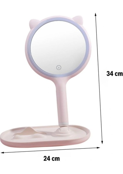 Kedi Kulaklı Telefon Standlı Yuvarlak Dokunmatik LED Ayarlı Masa Üstü Makyaj Aynası modelleri