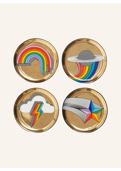 Pop! 4’lü Porselen Bardak Altlığı Seti Altın Detaylı, Renkli Pop Art Tasarım