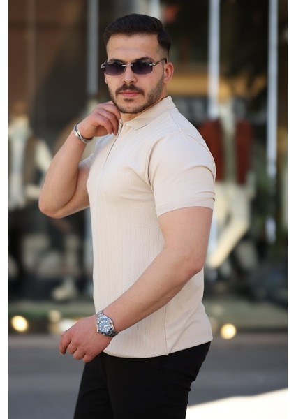 Erkek Yakası Fermuarlı Kısa Kollu T-Shirt fiyatları