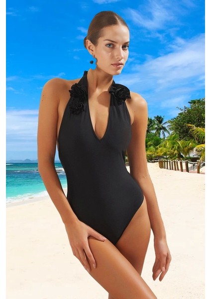 Derin V Yaka Drape Mayo Hızlı Kuruyan Swimsuit Premium Kalite Ergonomik Kesim Esnek Kumaş