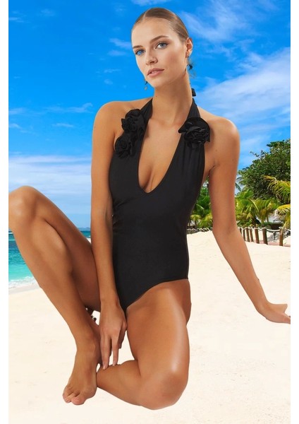 Derin V Yaka Drape Mayo Hızlı Kuruyan Swimsuit Premium Kalite Ergonomik Kesim Esnek Kumaş
