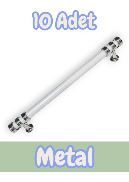Nesli Alüminyum Metal Lüks Modern Mobilya Çekmece Mutfak Dolabı Kulpu Beyaz-Krom 128MM (10 Adet)
