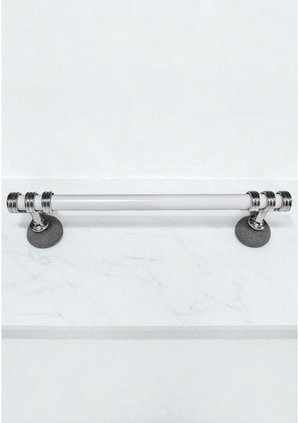 Nesli Alüminyum Metal Lüks Modern Mobilya Çekmece Mutfak Dolabı Kulpu Beyaz-Krom 128MM (10 Adet) fiyatları