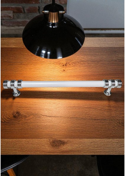 Nesli Alüminyum Metal Lüks Modern Mobilya Çekmece Mutfak Dolabı Kulpu Beyaz-Krom 128MM (10 Adet) fırsatları