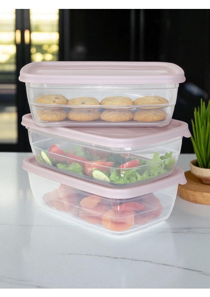 Saklama Kabı 3'lü Lila Kapaklı- 3 x 1,2 Lt - 5 Pp - Yüksek Kalite Plastik Kap - Kapaklı Saklama Kabı