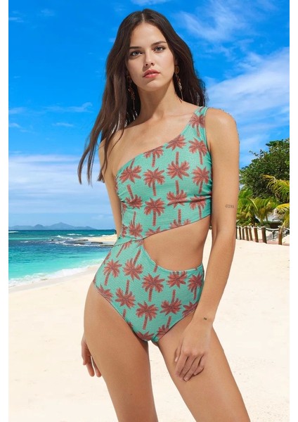 Desenli Tek Omuz Mayokini Esnek Kumaş Premium Kalite Yüksek Konfor Plaj ve Havuz Için