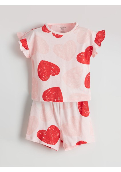 Yeni Sezon Kalp Baskili Kiz Bebek Sortlu Pijama Takim - S5EA55Z1