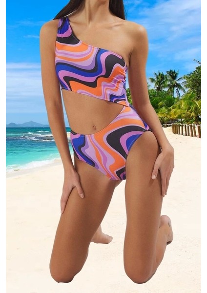 Desenli Tek Omuz Mayokini Hızlı Kuruyan Yaz Koleksiyonu Klora Dayanıklı Ergonomik Kesim