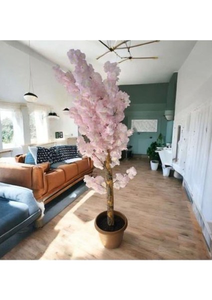 Pembe Bahar Dalı 150 cm Kahverengi Saksıda