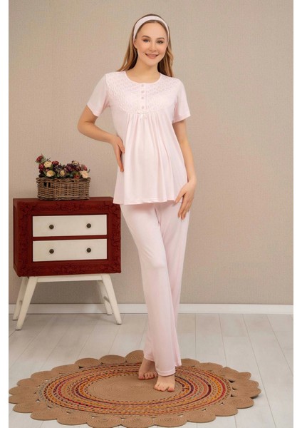 Ba-Ha 4504 Dantel Sabahlıklı Lohusa Pijama Takımı