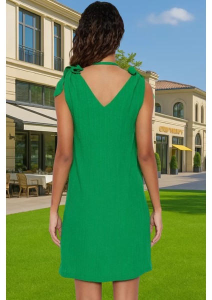 Yazlık Mini Dokuma Bağlamalı Elbise Rahat Kalıp Polyester Plaj Premium Kalite Mükemmel Uyum fiyatları
